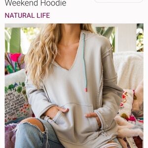 Natural Life Light Gray Hoodie with Teal Accent